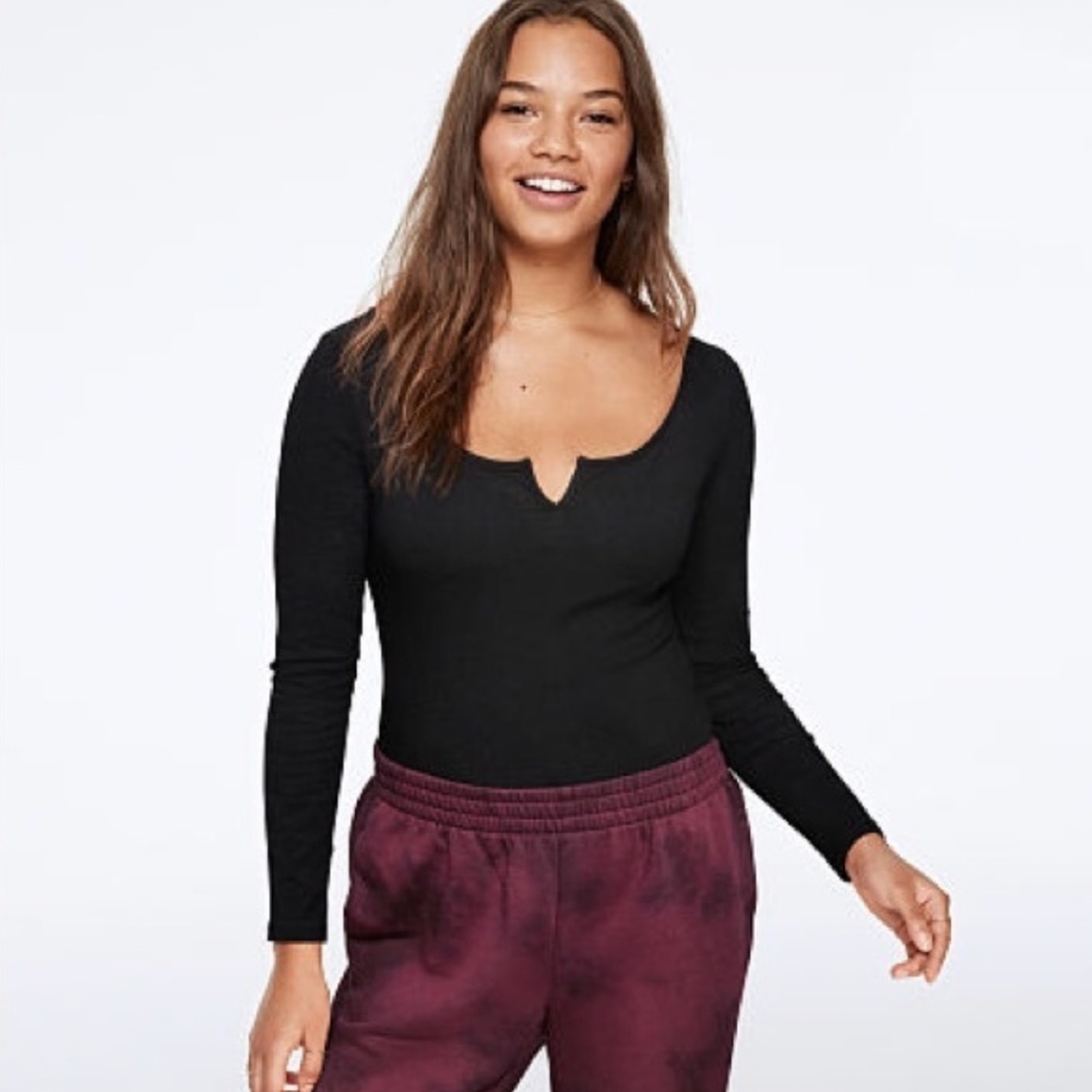 Victoria’s Secret PINK Long Sleeve Bodysuit Pure Black